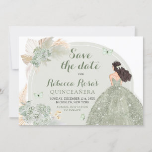 Invitation Boho Sage Green Floral Quinceañera Enregistrer La 