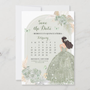 Invitation Boho Sage Green Mis Quince Enregistrer Le Calendri