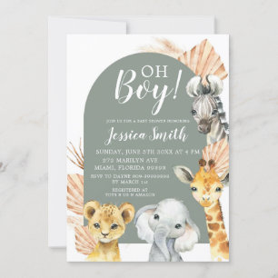 Invitation Boho Sage Green Safari Oh Baby shower garçon