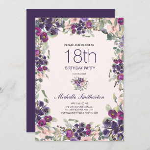 Invitation Boho Sage Vert Feuilles violet rose floral 18e