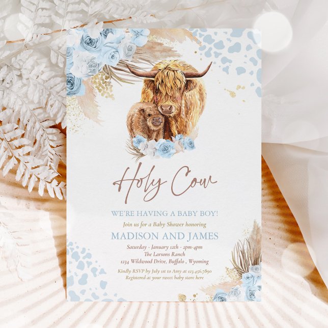 Invitation Boho Saint Vache Bleu Pampas Baby shower Garçon en (Créateur téléchargé)