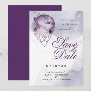 Invitation Boho Sauvez la date Dusty Purple Celestial Mandala