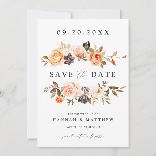 Invitation Boho Save the Date automnal, Save the Date avec ph (Devant)