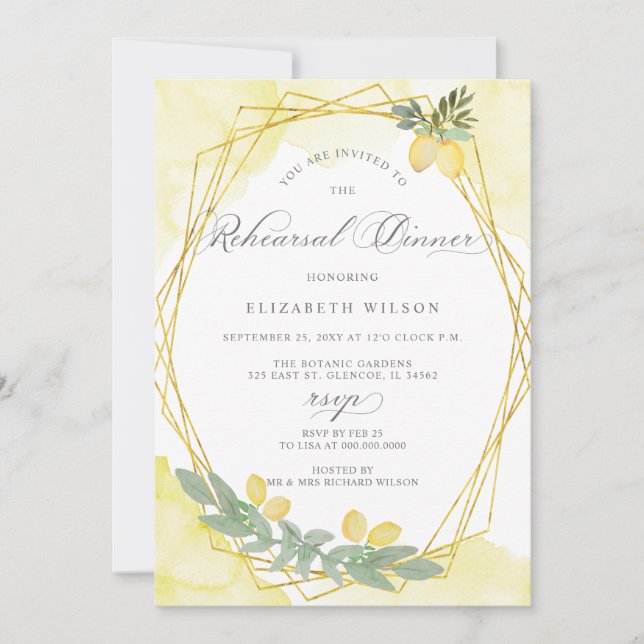 Invitation Boho Script Citrus Dîner de répétition d'été (Devant)