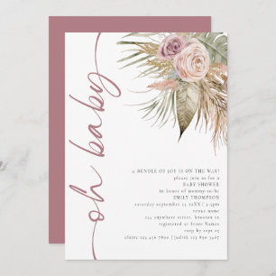 Invitation Boho Script pivoté Pampas Pink Oh Baby shower