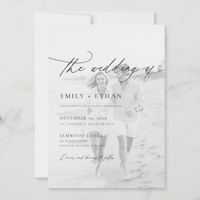 Invitation Boho Script QR Code Mariage photo (Devant)