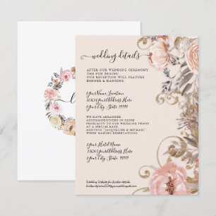 Invitation Boho séché Floral Blush Rose Gold Détails Mariage