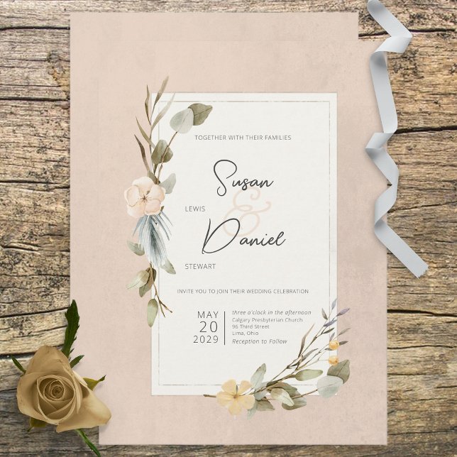 Invitation Boho séché Floral Frame Blush Mariage (Créateur téléchargé)