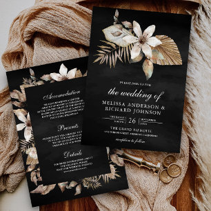 Invitation Boho séché Palm Floral tout en un Mariage noir