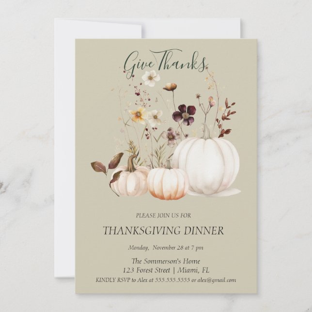 Invitation Boho Soft Color Citrouille Donner Merci (Devant)
