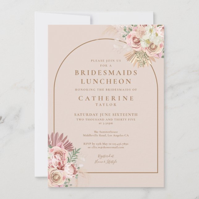 Invitation Boho Soft Pampas Grass Bridesservantes Déjeuner (Devant)