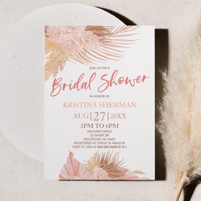 Invitation Boho Soft Rose Floral Fête des mariées (Créateur téléchargé)