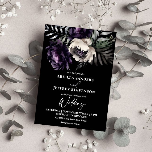 Invitation Boho sombre moody élégant tout en un mariage (Dark moody boho elegant all in one wedding editable template invitation digital download purple)