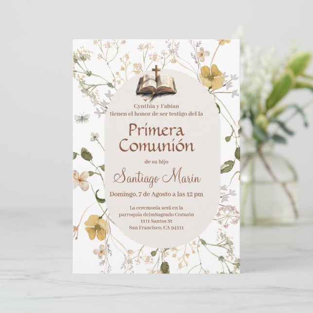 Invitation Boho Spanish First Holy Communion (Debout devant)