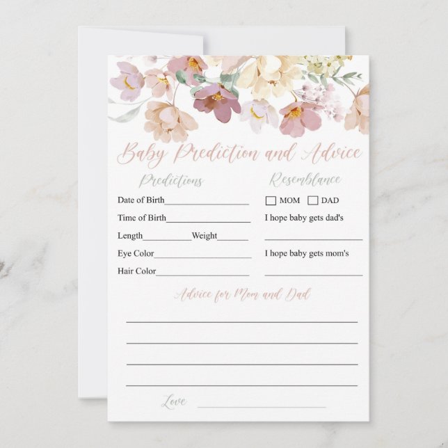 Invitation Boho Spring Floral Baby Prediction and Advice Card (Devant)