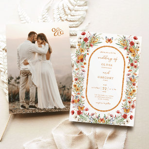 Invitation Boho Spring Watercolor Fleurs sauvages Mariage pho