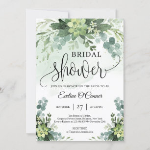 Invitation Boho succulents de verdure eucalyptus et or