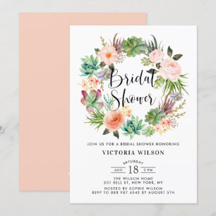 Invitation Boho Succulents Fête des mariées de couronne de fl
