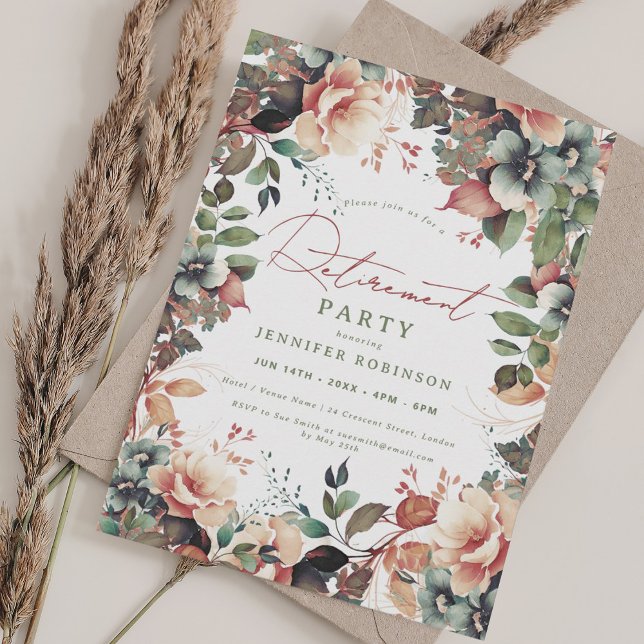 Invitation Boho Summer Garden Floral Retraite Party (Boho Summer Garden Floral Retirement Party Invitation)