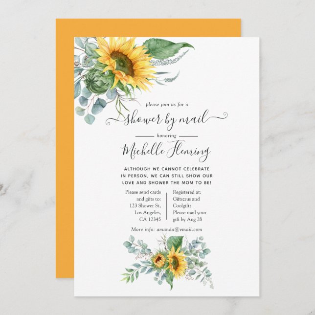 Invitation Boho Sunflower Eucalyptus Baby shower par courrier (Devant / Derrière)