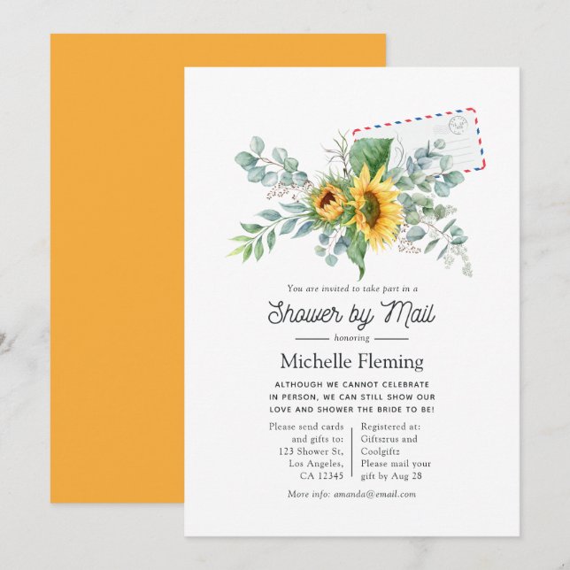 Invitation Boho Sunflower Eucalyptus Fête des mariées par cou (Devant / Derrière)