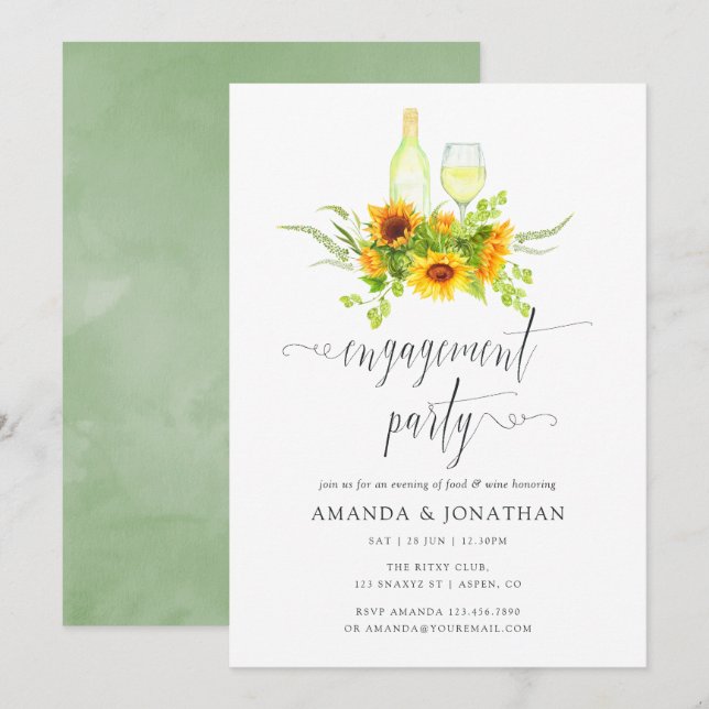 Invitation Boho Sunflowers Engagement Party Dégustation de vi (Devant / Derrière)