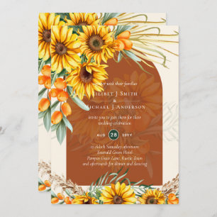Invitation Boho Sunflowers Terracotta Pampas Mariage en herbe