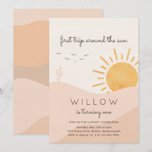 Invitation Boho Sunshine 1er voyage autour du soleil Annivers
