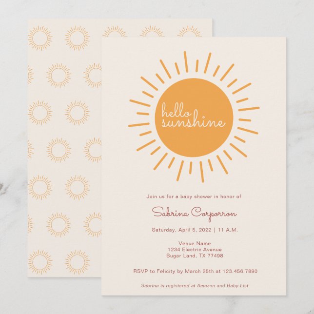 Invitation Boho Sunshine Baby shower neutre pour les femmes (Devant / Derrière)