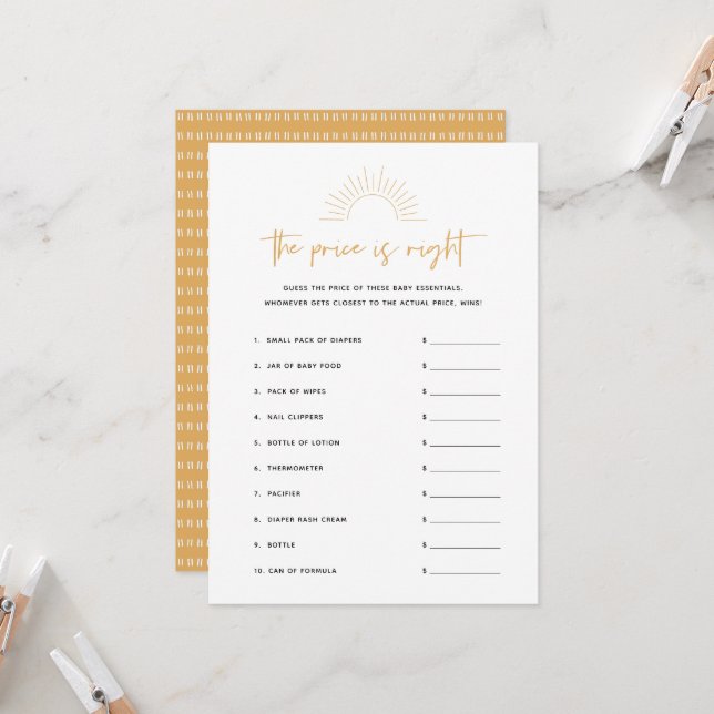 Invitation Boho Sunshine Le Prix Est Bon Baby shower Jeu (Devant/Arrière en situation)