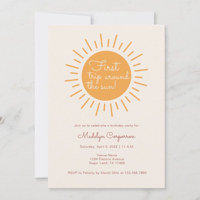 Invitation Boho Sunshine Premier anniversaire (Devant)
