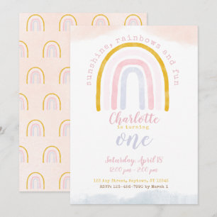 Invitation Boho Sunshine, Rainbows et Fun First Birday