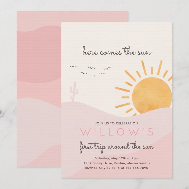 Invitation Boho Sunshine Voici Le Soleil Anniversaire Fête (Devant / Derrière)
