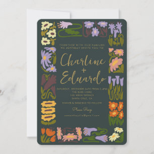 Invitation Boho Super Fleur colorée Mariage rétro