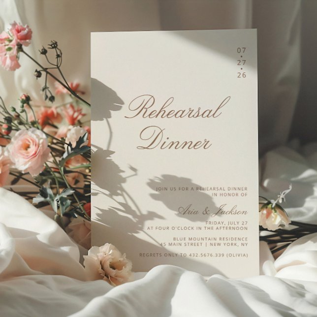 Invitation Boho Taupe Élégant Dîner De Répétition De Calligra (Créateur téléchargé)