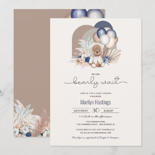 Invitation Boho Teddy Bear & Balloons Bearly Wait Baby shower