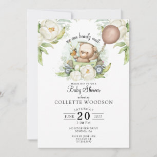 Invitation Boho Teddy Bear Brown Sage Green Bearly Wait