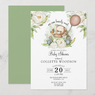 Invitation Boho Teddy Bear Brown Sage Green Bearly Wait Invit