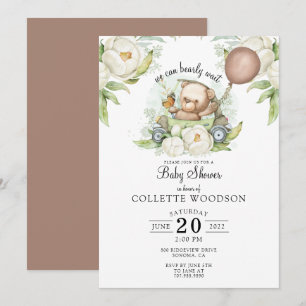 Invitation Boho Teddy Bear Brown Sage Green Bearly Wait Invit