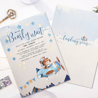 Invitation Boho Teddy Bear Garçon Bearly Wait Baby shower