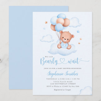 Invitation Boho Teddy Bear Nous Pouvons Bearly Wait Baby show