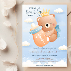 Invitation Boho Teddy Bear Nous Pouvons Bearly Wait Boy Baby 
