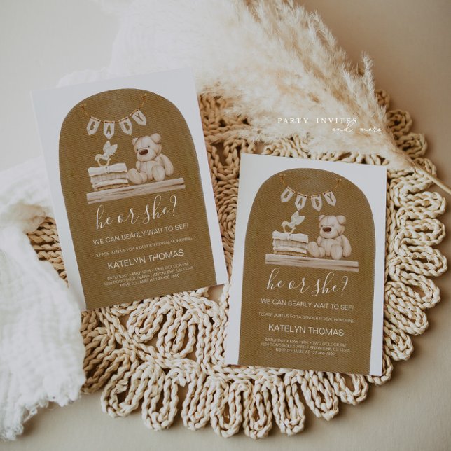 Invitation Boho Teddy Bear Révélation de genre (Créateur téléchargé)