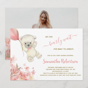 Invitation Boho Teddy Polar Ours rose Pampa Grass Baby shower