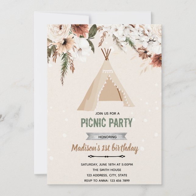 Invitation Boho teepee douche anniversaire (Devant)