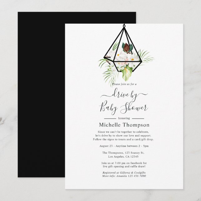 Invitation Boho Terarium Géométrique Floride Drive Par Douche (Devant / Derrière)