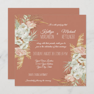 Invitation BOHO Terra Cotta Orchid Floral Pampas Palm Folio
