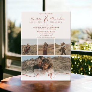 Invitation Boho terracotta 5 Photos script mariage