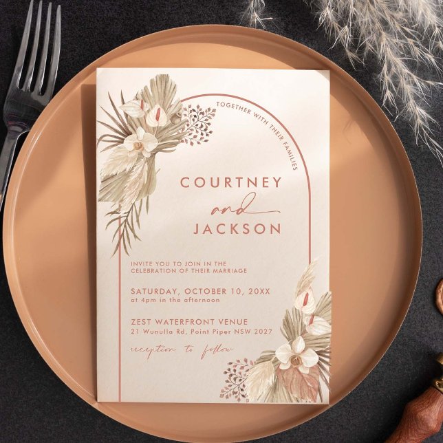 Invitation Boho Terracotta Arch Pampas Mariage en herbe Invit (Créateur téléchargé)