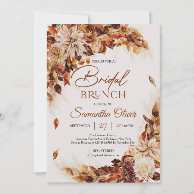 Invitation Boho terracotta automne rouille brunch nuptial (Devant)